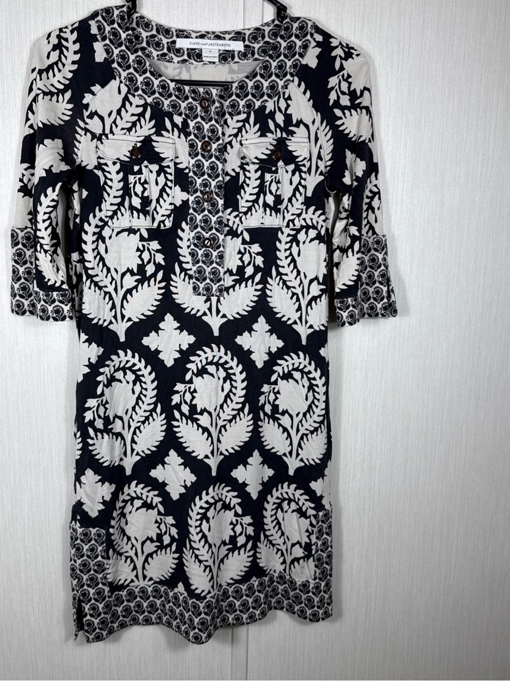 Diane Von Furstenberg 0 Sadie Silk Black & White Dress Floral Pockets